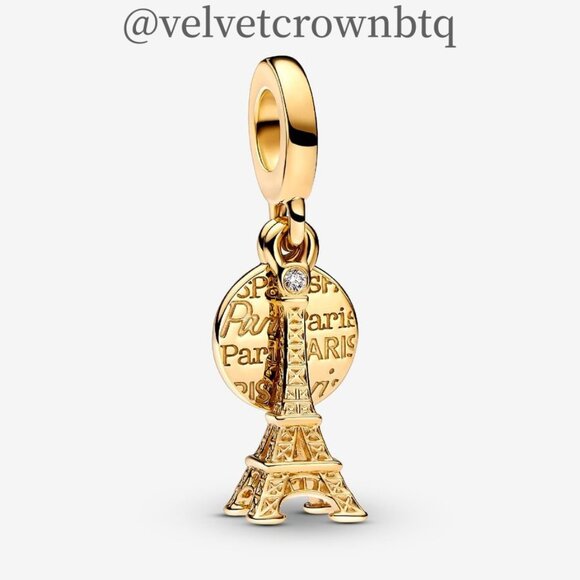 Pandora Paris Eiffel Tower Lab-Grown Diamond Engravable Double Dangle Charm - Picture 1 of 2